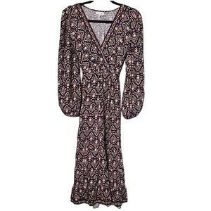 Max Studio Boho Surplice Cottage Earthy Puff Sleeve Midi Dress XS